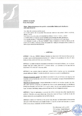 ARR2024-06-04-75 Arrêté d'autorisation de débit de boissons temporaire ville fleurie seloncourt