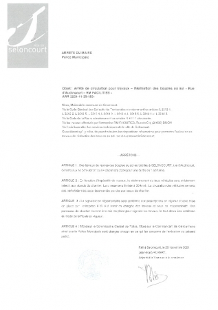 ARR2024-11-25-183 Arrêté de circulation rue d'audincourt par RM Facilities pour création de boucles au sol du 04 décembre durant 1 semaine