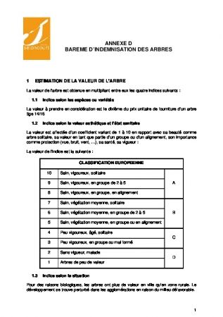 ANNEXE D BAREME INDEMNISATION ARBRE