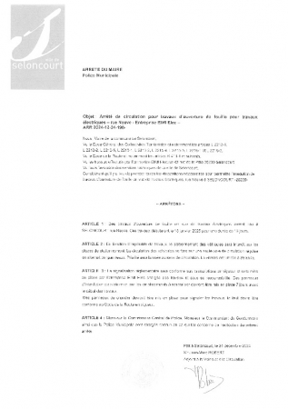 ARR2024-12-24-198 Arrêté de circulation rue Neuve pour ouverture fouille pour travaux electriques du 13 janvier 2025 pour 15 jours par EIMI ELEC