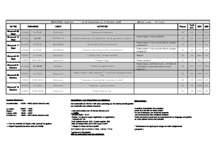 PLANNING mercredi sept oct 25