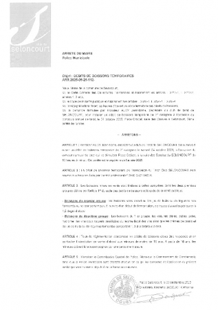 ARR20250925-112 Arrêté autorisation débit de boissons temporaires TAROT CLUB Concours Annuel