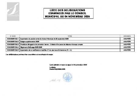 LISTE DELIBERATIONS CM DU 04 NOVEMBRE 2025