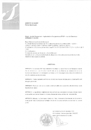 ARR20251112-131 Arrêté permanet - implantation d'un Stop rue de Charmois